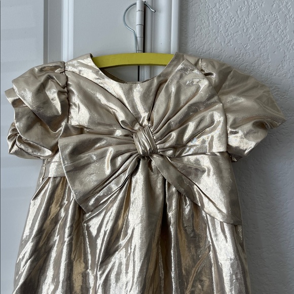 Zara Metallic Gold Dress A Line Holiday with Statement Bow Evening Formal - Picture 3 of 9